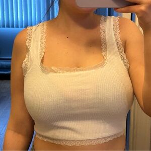 Forever 21 Ivory Lace Ribbed Top